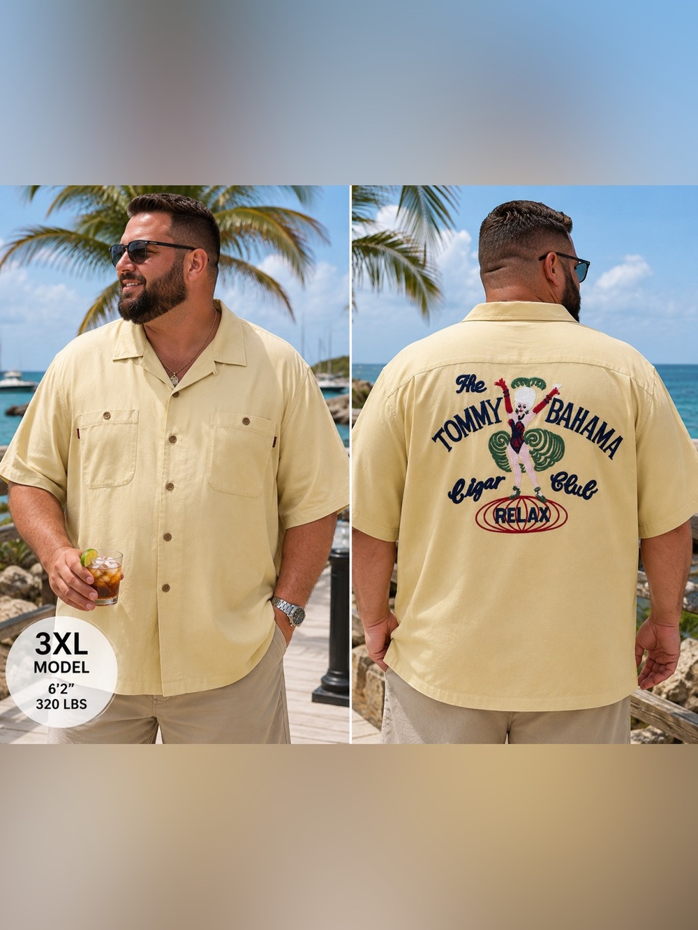 Tommy Bahama Relax Cigar Club Embroidered Camp Shirt Men’s 3XL Silk Blend Beige